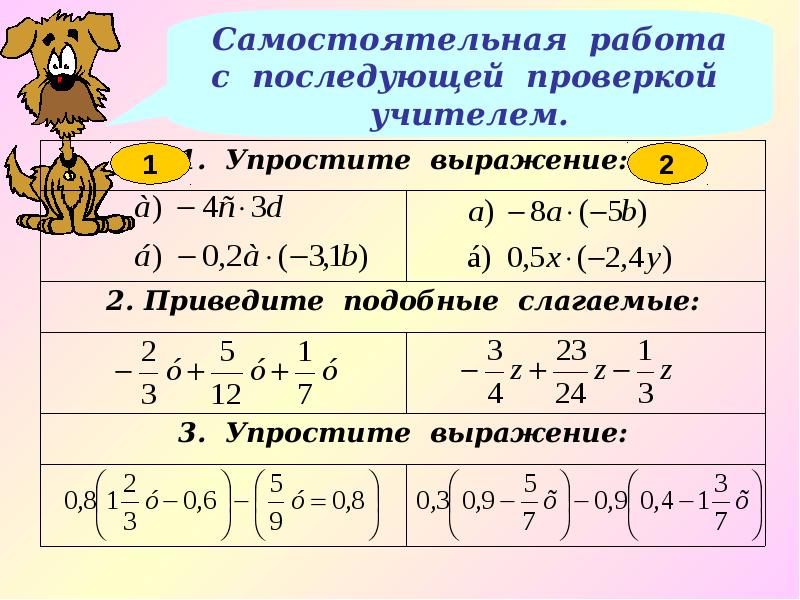 Подобные слагаемые презентация