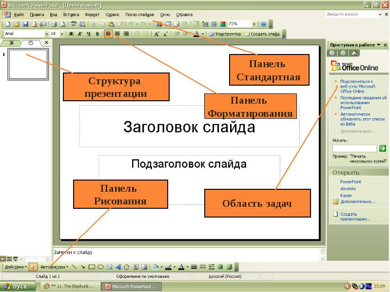 Схема размещения структурных элементов на слайде это