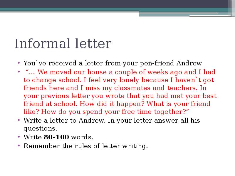 Informal letters презентация