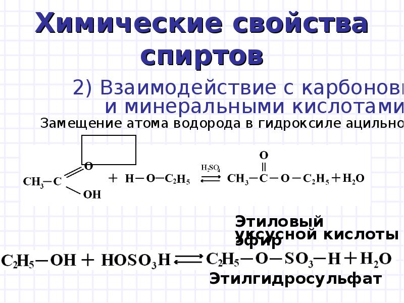 Презентация химические свойства спиртов