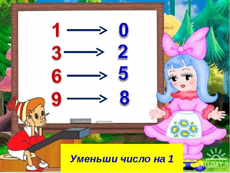 Уменьшить число. Уменьши число на 1. Уменьши числа на один. Уменьшение числа на 1. Уменьшить цифры на 1.