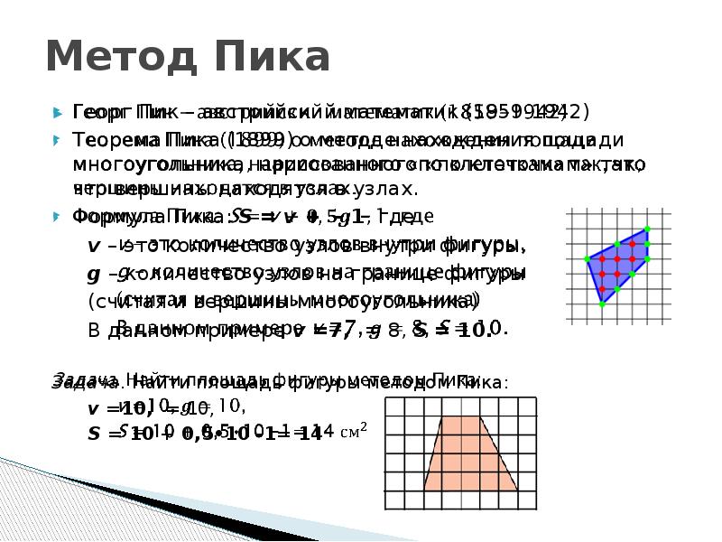 Многоугольники на решетке формула пика проект