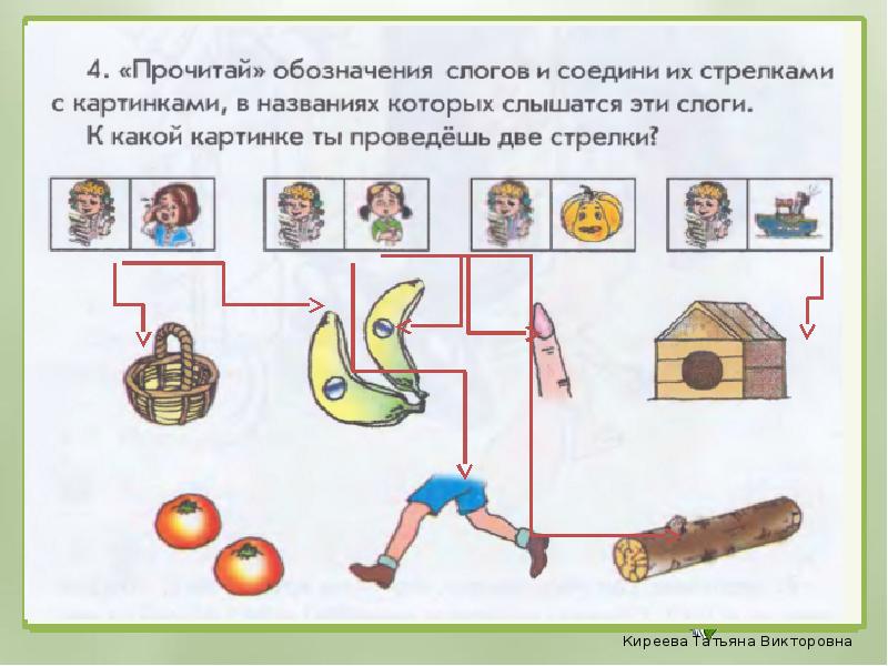 Соедини их. Назови слоги и Соедини их стрелками. Прочитай обозначения слогов и Соедини их стрелками. Соедини слоги с картинками в названиях которых слышатся эти слоги. Прочитай обозначения слогов и Соедини их стрелками с картинками.