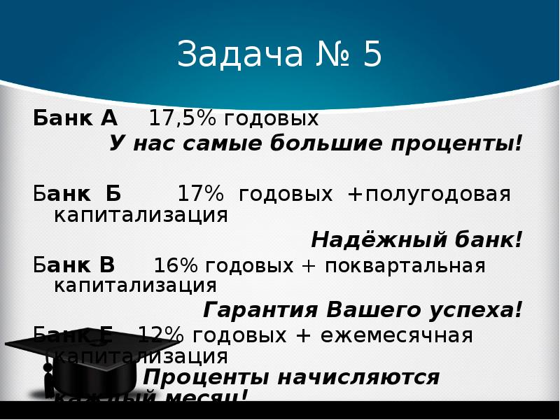 10 5 годовых. Капитализация задачи по финансовой математике. 17% Годовых. 16% Годовых.