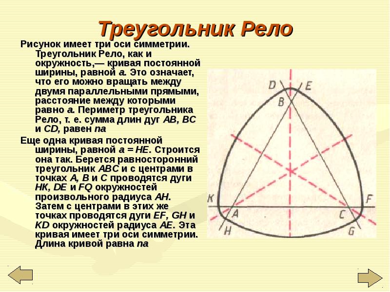 Фигуры постоянной. Треугольник Франца Рело. Фигуры постоянной ширины треугольник рёло. Периметр треугольника Рело. Симметрия треугольника Рело.