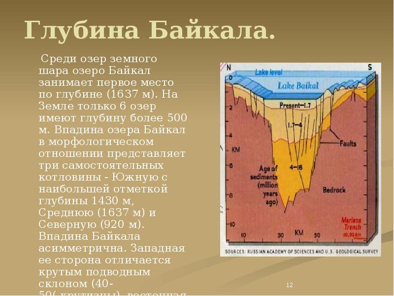 Глубина Байкала.    Среди озер земного шара озеро Байкал