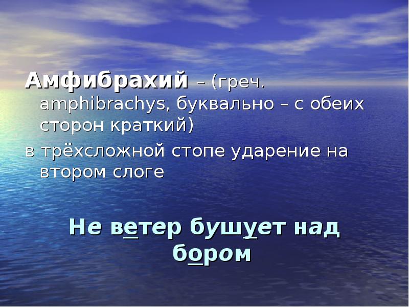 Сторона кратко. Бушует над ветер над бором ударение. Логические ударения не ветер бушует над бором. Амфибрахий не ветер бушует над бором. Обе стороны ударение.