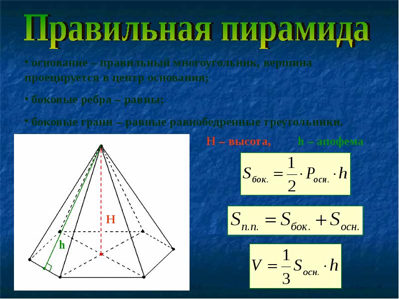 Формула апофемы треугольной пирамиды