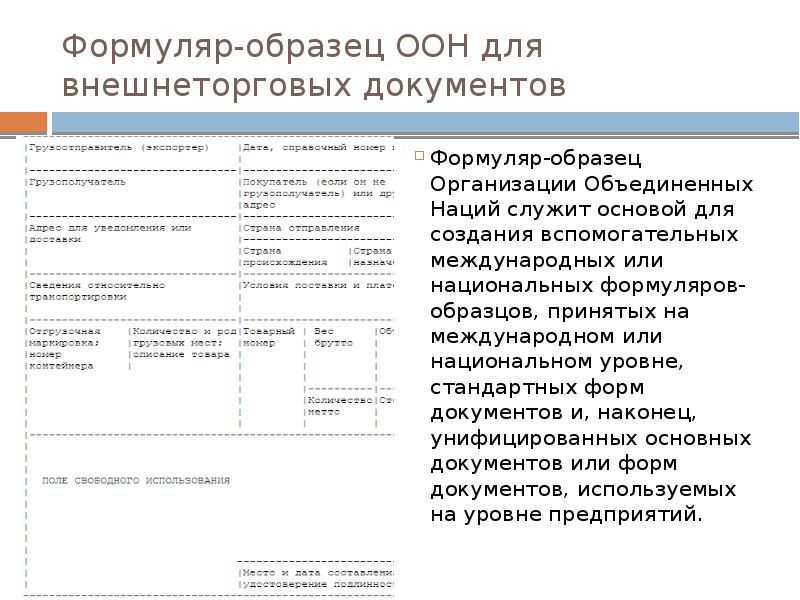 Обр это. Формуляр ООН для внешнеторговых документов. Формуляр-образец ООН для внешнеторговых документов. Формуляр-образец это. Формуляр-образец документа.