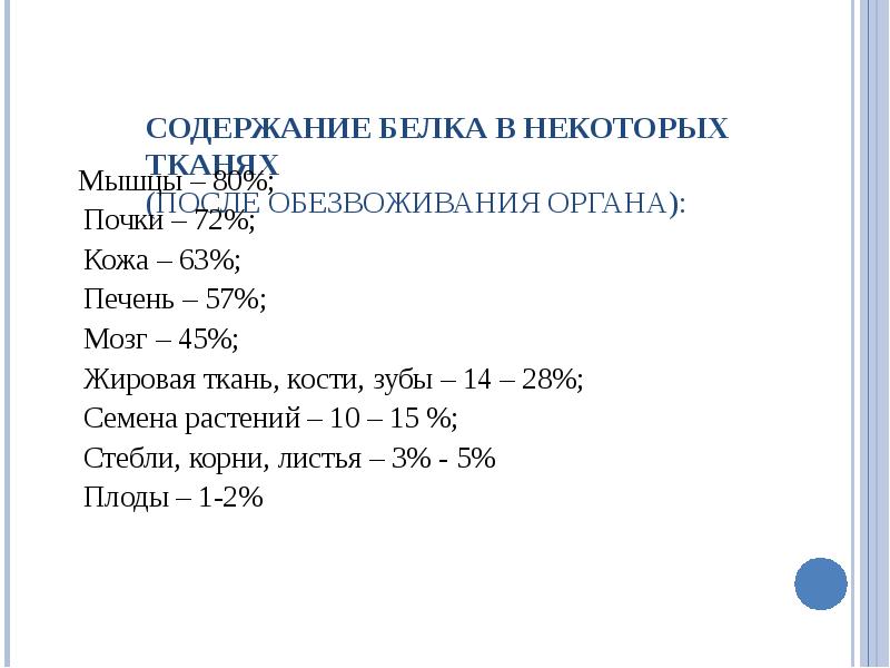 Содержания белков в воде. 2.обезвоживание содержания белка.