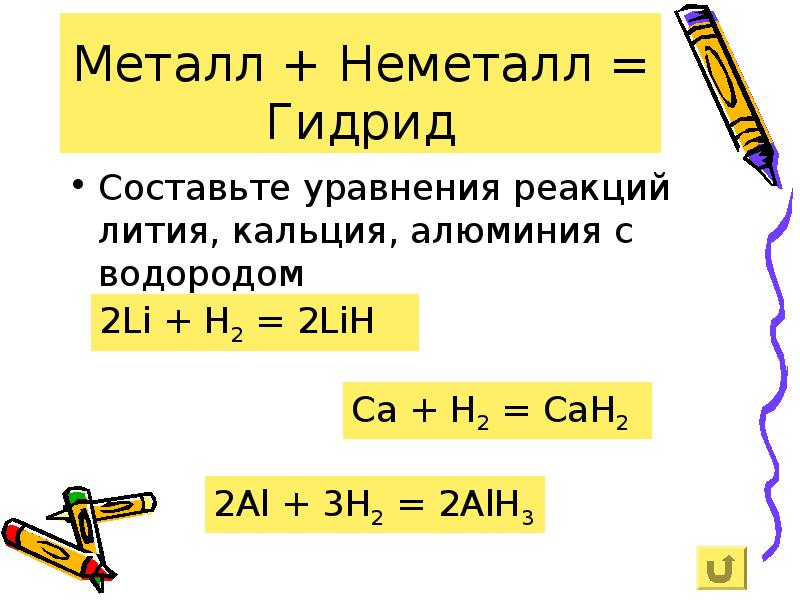 Уравнение реакции металлов. Металлы и неметаллы. Металл неметалл реакция. Взаимодействие алюминия с водородом. Уравнения реакций металлов с неметаллами.