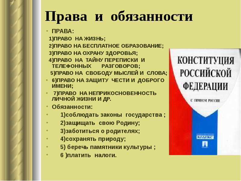 Конституционные права и обязанности гражданина российской федерации презентация