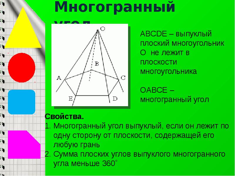 Плоский угол это какой. Многогранный угол. Трехгранный и многогранный углы. Многогранный угол определение. Выпуклый многогранный угол.