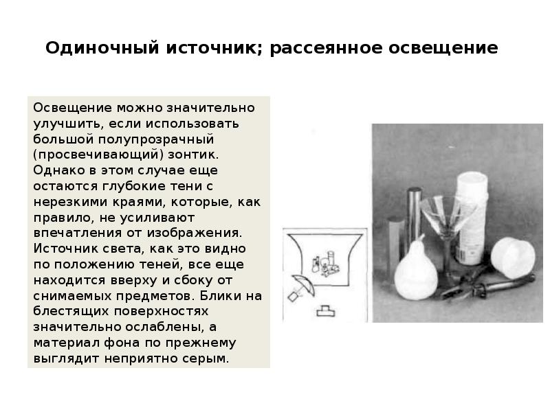 Одиночный источник; рассеянное освещение
Освещение можно значительно улучшить, если Одиночный источник; рассеянное освещение
Освещение можно значительно улучшить, если
