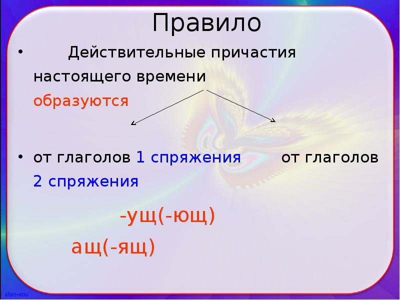 Свето чувствительный образовано от. Действительные причастия правило. Действительные причастия настоящего времени. Действительные и страдательные причастия. Действительные причастия настоящего времени 2 спряжения.