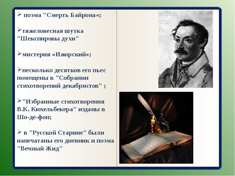 Поэмы декабристов. Кюхельбекер стихи. Смерть Байрона Кюхельбекер. Кюхельбекер презентация. Ижорский Кюхельбекер.