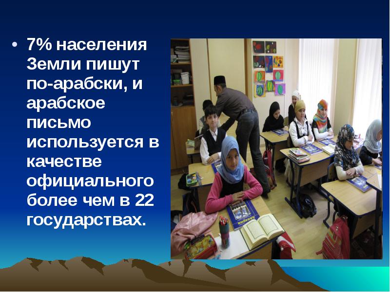 7% населения Земли пишут по-арабски, и арабское письмо используется в качестве 7% населения Земли пишут по-арабски, и арабское письмо используется в качестве