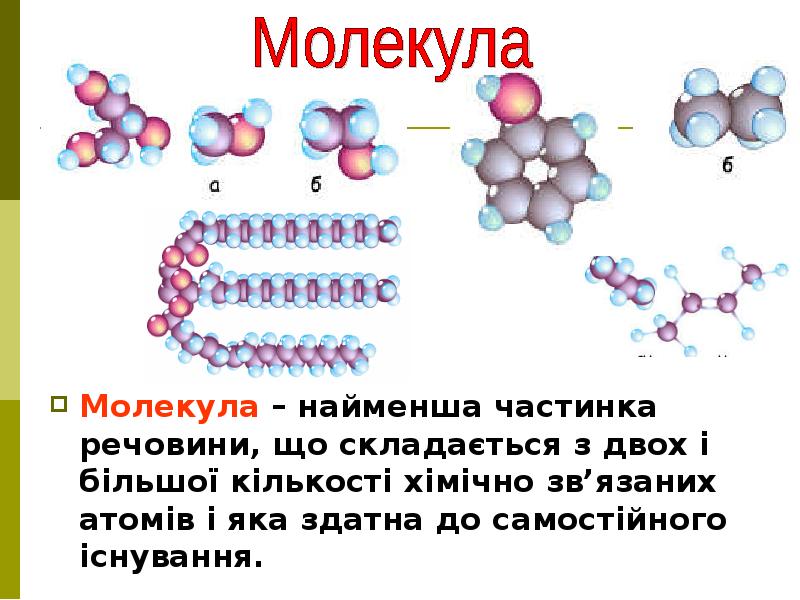 Молекула – найменша частинка речовини, що складається з двох і більшої