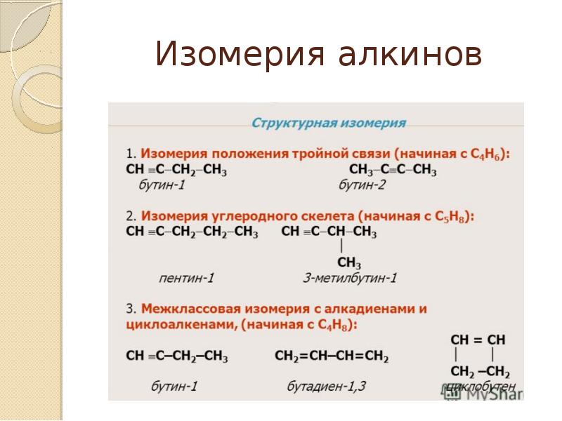 Изомерия реакции. Типы изомерии Алкины. Межклассовая изомерия алкинов. Алкины изомерия углеродного скелета. Межклассовые изомеры Алкины.