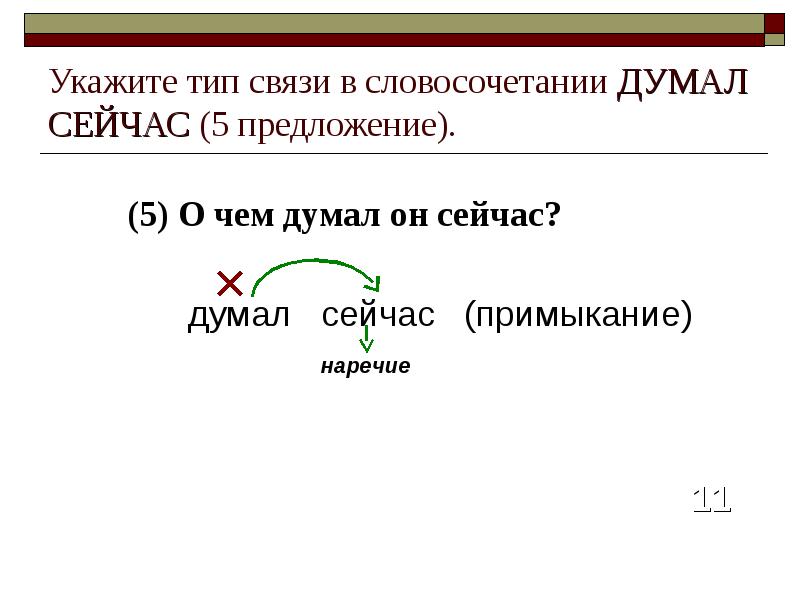 Укажите тип связи в словосочетании ДУМАЛ СЕЙЧАС (5 предложение). (5) О
