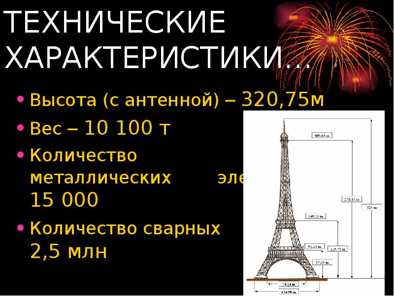 ТЕХНИЧЕСКИЕ 				ХАРАКТЕРИСТИКИ… Высота (с антенной)  320,75м Вес  10 100