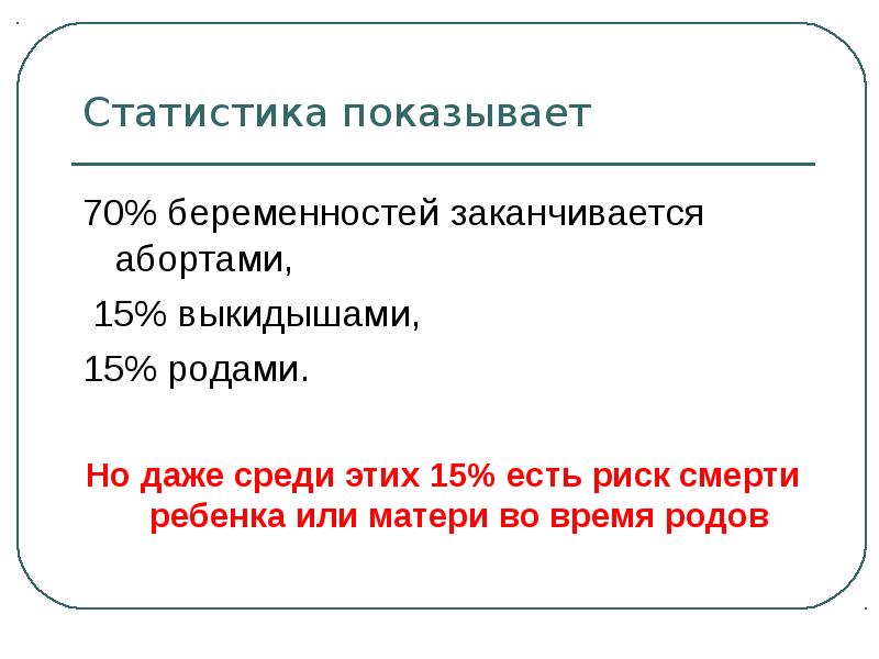 Пятнадцать род. Статистика чем заканчивается беременность.