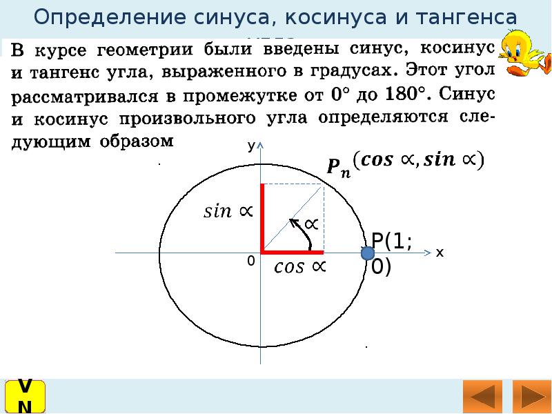 Определение синуса и косинуса угла 10 класс никольский презентация