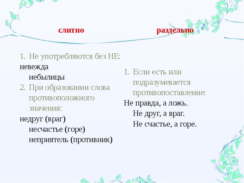 Не с существительными презентация