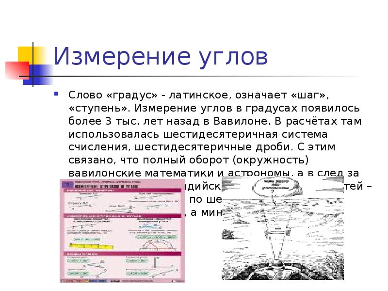 Единица измерения углов. Измерение углов в Вавилоне. Происхождение слова 