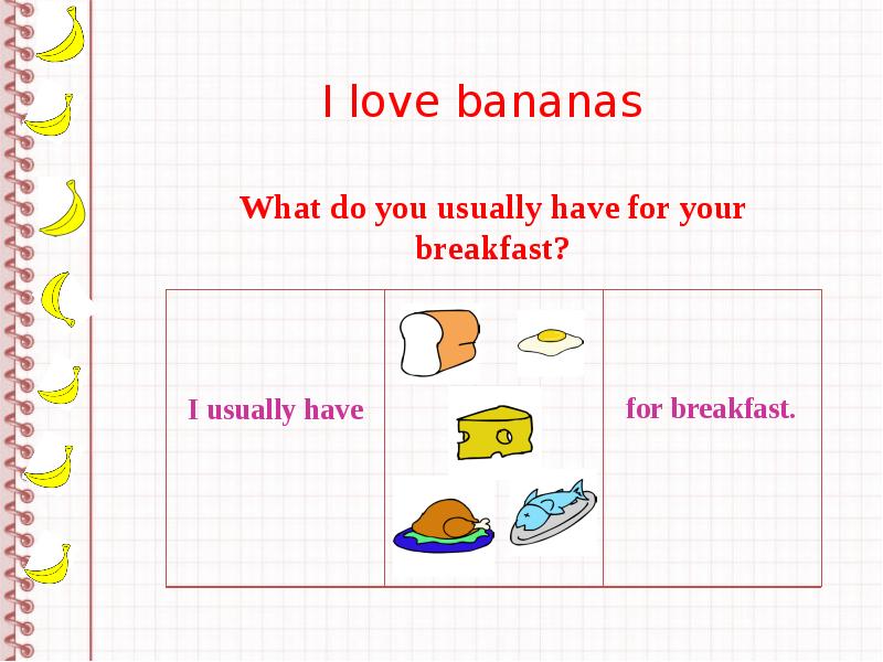 What do you have for Breakfast. What do you usually have for Breakfast. I usually have Breakfast.... Распределить what do you usually have for lunch.