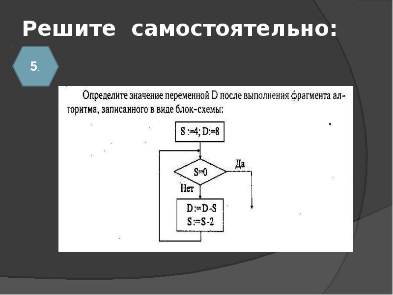 Выполните алгоритм представленный на блок схеме