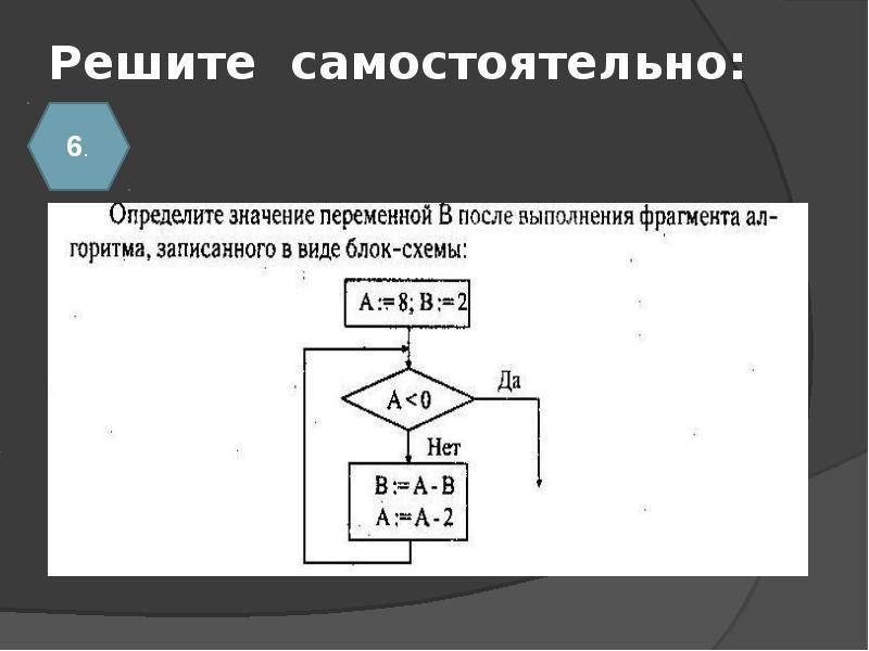 Фрагмент алгоритма изображен в виде блок схемы определить какое значение переменной