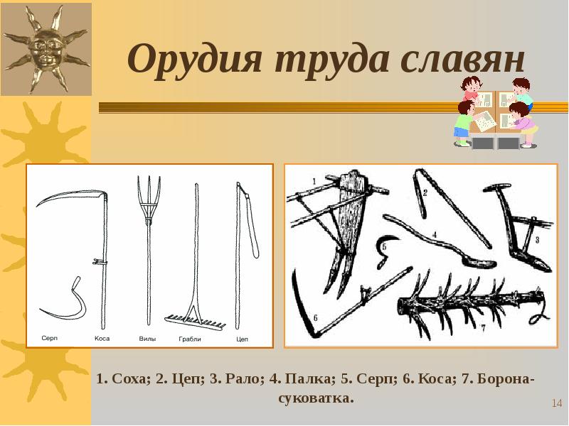 Дополни схему орудия труда крестьян борона