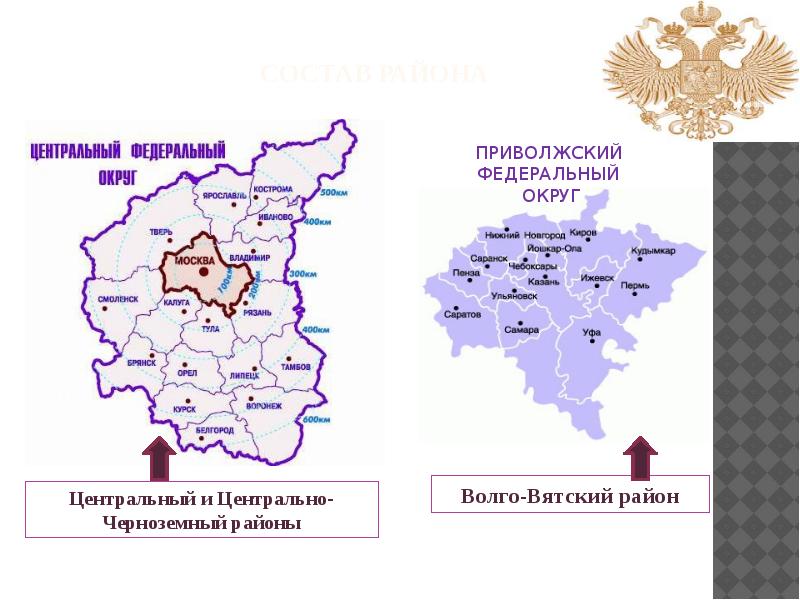 Состав района  Центральный и Центрально-Черноземный районы