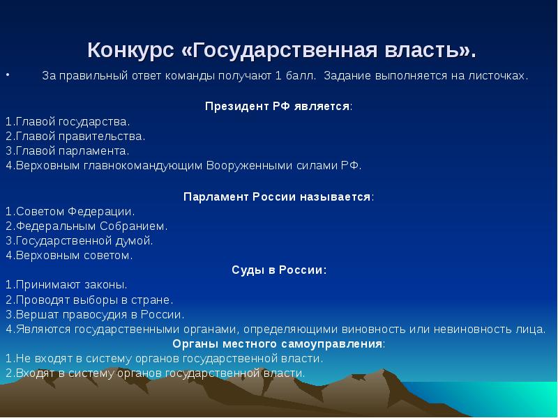 Последние ответы страна. Задачи главы государства. Командный ответ.