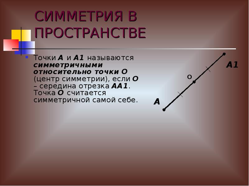 Отрезки аа1. Симметрия в пространстве. Симметрия относительно точки в пространстве. Симметрия в пространстве геометрия. Понятие симметрии в пространстве.