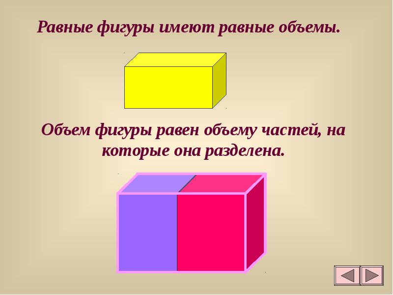 Объем равен. Объемы фигур. Объем фигуры параллелепипеда. Равные фигуры имеют объем. Равные фигуры имеют равные объемы.