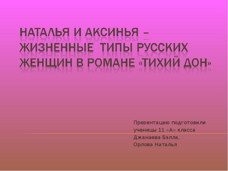 Презентацию подготовили  ученицы 11 «А» класса Джанаева Бэлла, Орлова Наталья