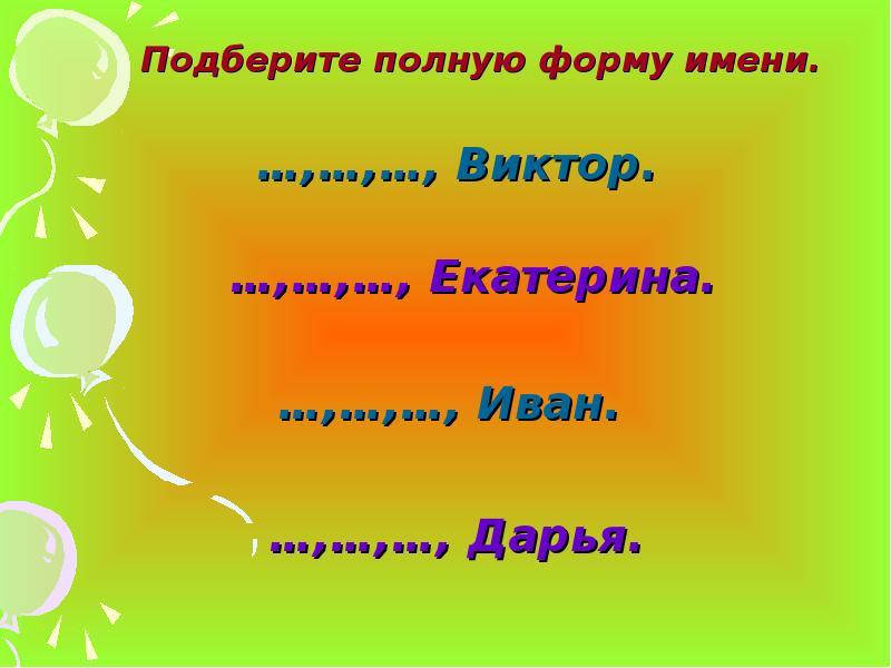 Подбери полные. Мы и наши имена проект. Формы имени Виктор. Формы имени Екатерина. Подбери полное имя.