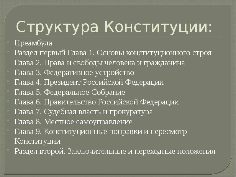 Структура глав. Структура Конституции РФ. Структура Конституции России. Структура Конституции РФ 2020. Структура Конституции РФ 1978.