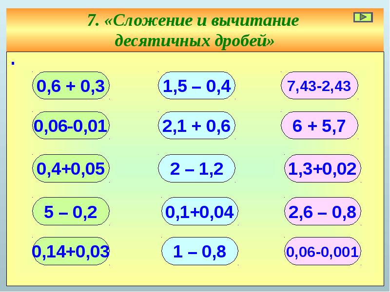 Устный счет сложение и вычитание десятичных дробей 5 класс презентация