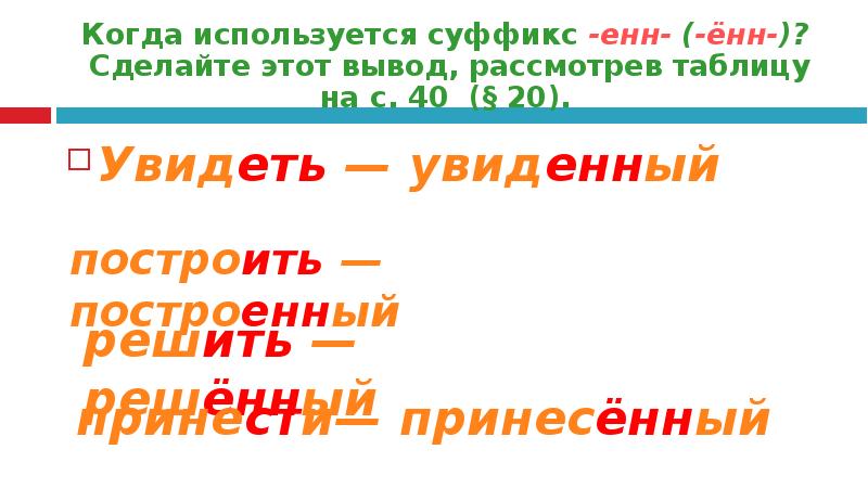 Суффикс енн в причастиях. Когда используется суффикс Енн. Когда используют суффикс Енн. Ённ Енн в причастиях после шипящих. Причастия с суффиксом Енн.