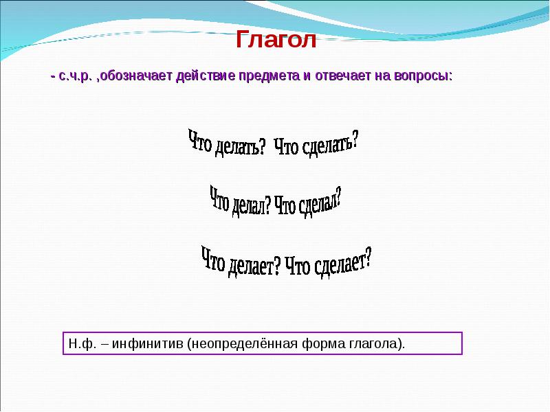 Вопросы ф. Н Ф глагола вопрос. Глаголы н.ф отвечают на вопросы. Глагол отвечает на вопрос. На какой вопрос отвечает н ф глагола.