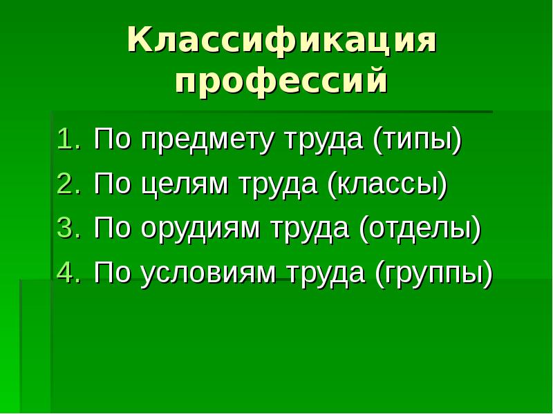 Презентация на тему классификация профессий 8 класс презентация