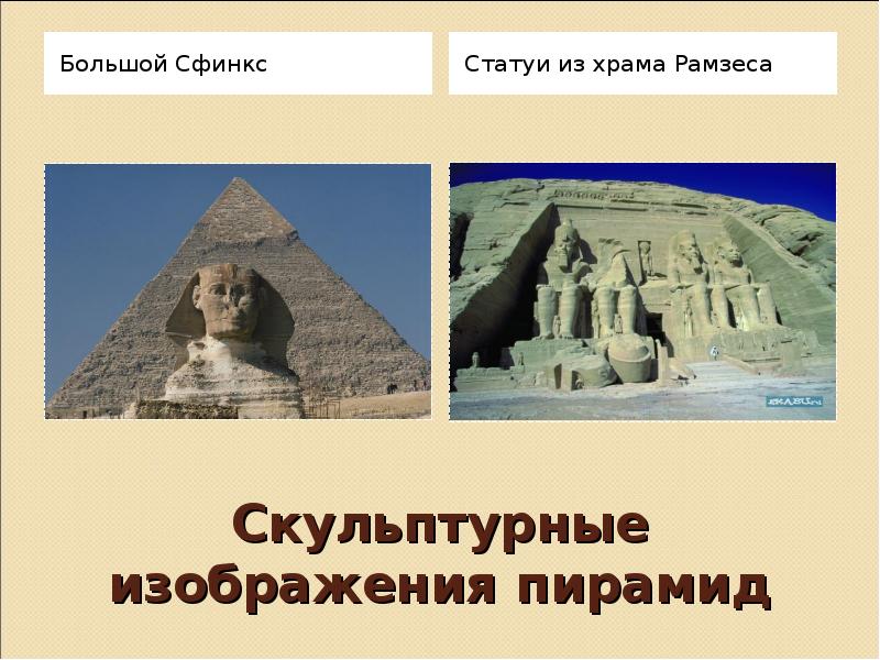 Скульптурные изображения пирамид Большой Сфинкс