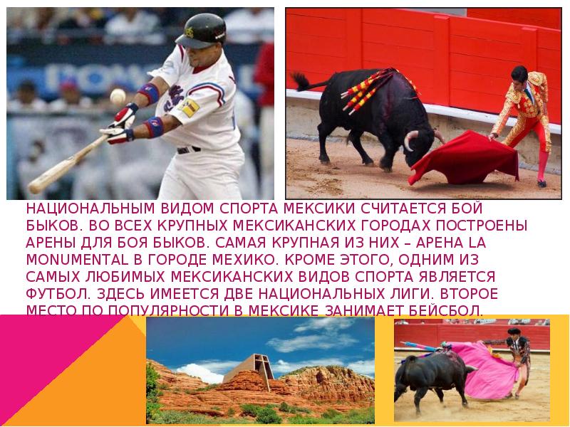 Национальным видом спорта Мексики считается бой быков. Во всех крупных мексиканских