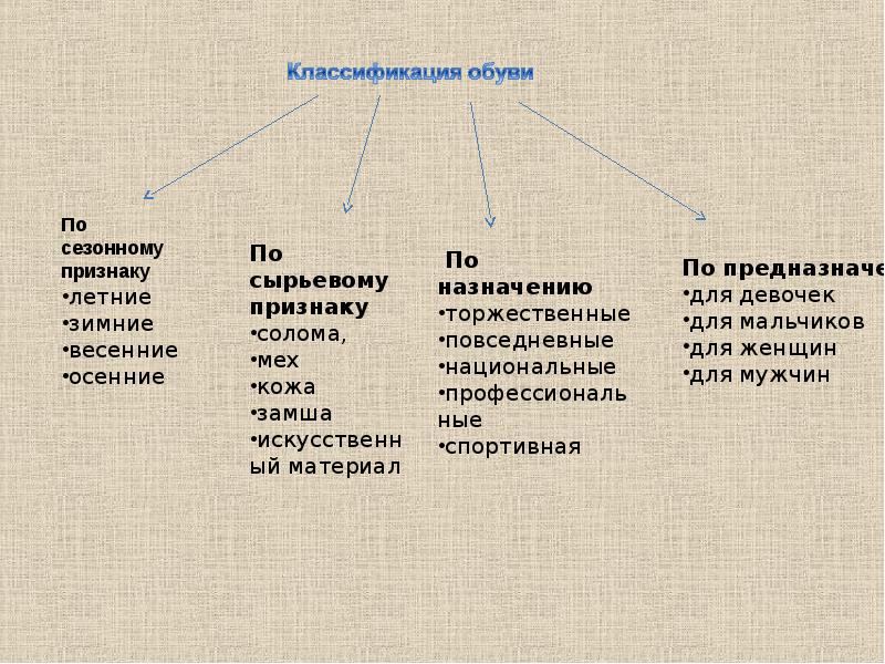 Классификация обувных товаров схема