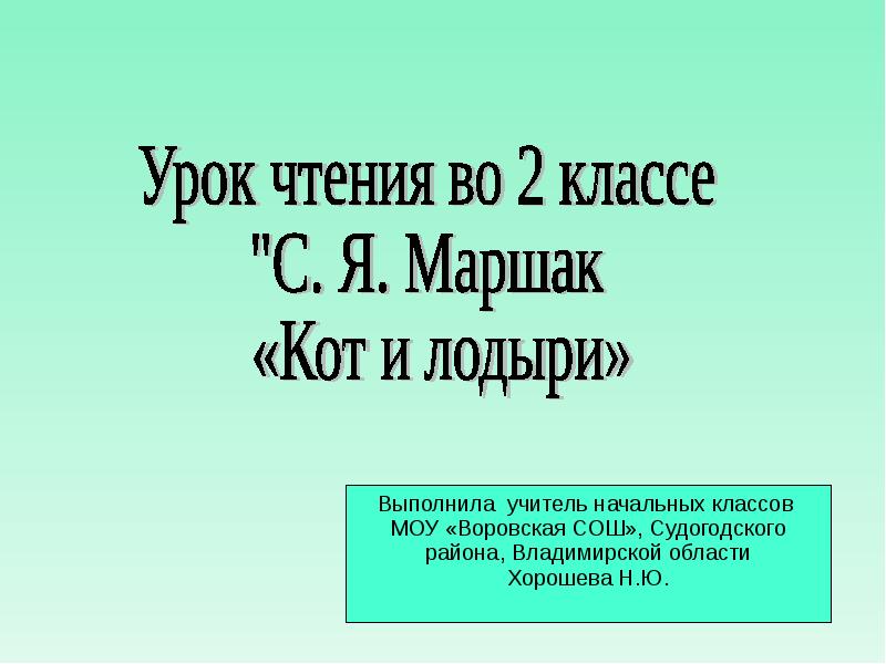 Маршак 2 класс кот и лодыри презентация 2 класс