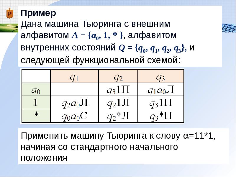 Машина тьюринга определяется следующей функциональной схемой