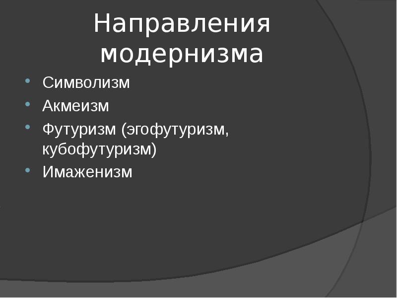 Презентация направления модернизма